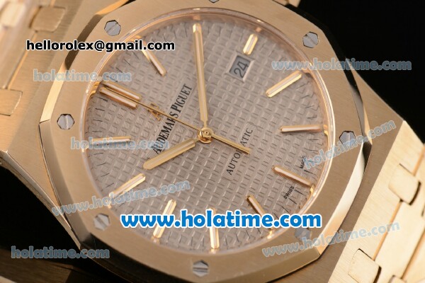 Audemars Piguet Royal Oak Swiss ETA 2824 Automatic Full Yellow Gold with Gold Sitck Markers and Grey Dial - 1:1 Original (BP) - Click Image to Close